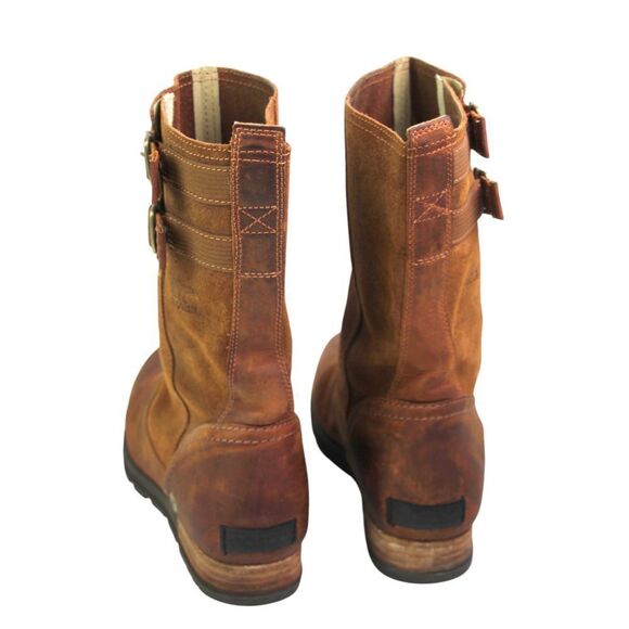 Sorel BROWN GENUINE LEATHER LOW HEEL ROUND TOE FLAT BUCKLE BELTED BOOTS Sz 8 - Picture 6 of 14